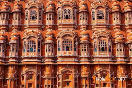 Jaipur Hawa Mahal ancient palace architecture close up view