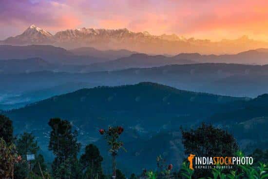 Garhwal Himalaya mountain range at sunrise at Kausani Uttarakhand