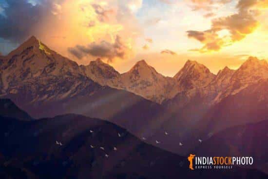 Panchuli Himalaya snow peaks at sunrise from Munsiyari Uttarakhand