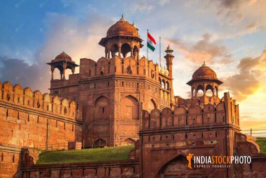 Red Fort Delhi UNESCO World Heritage site at sunset