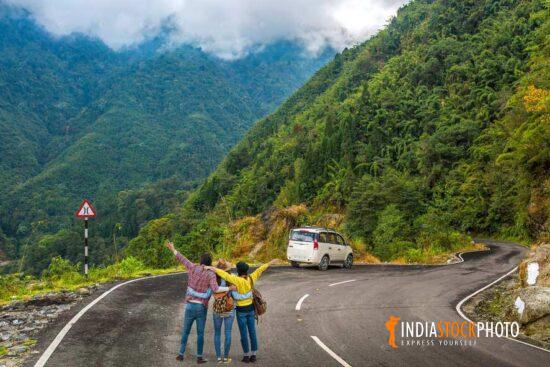 Tourist enjoy on a scenic mountain road near Lachung North Sikkim