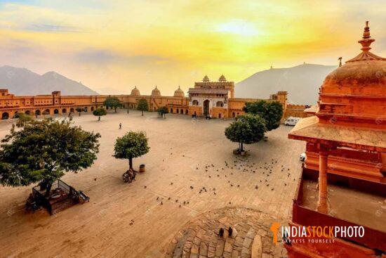 Amber Fort medieval architecture with scenic landscape view at sunrise