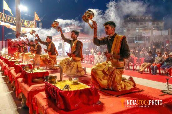 Ganga aarti ritual ceremony at Assi ghat at Varanasi