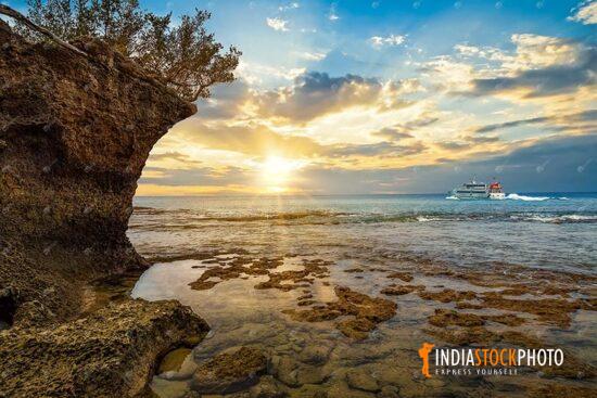 Neil Island rocky sea beach at Andaman and Nicobar islands at sunset