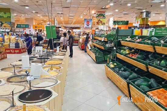 Department store with vegetables and groceries for sale at city shopping mall