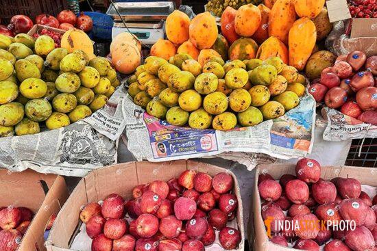Fresh fruits on sale at local market fruit stall at Kolkata