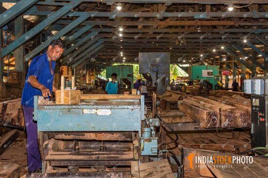 People working at Chatham saw mill factory at Port Blair Andaman