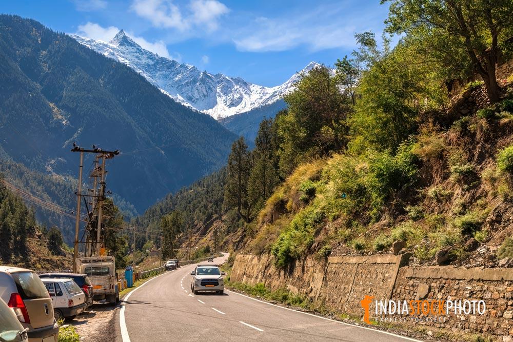 Mountain highway road near Chitkul with scenic Himalaya landscape at Himachal Pradesh