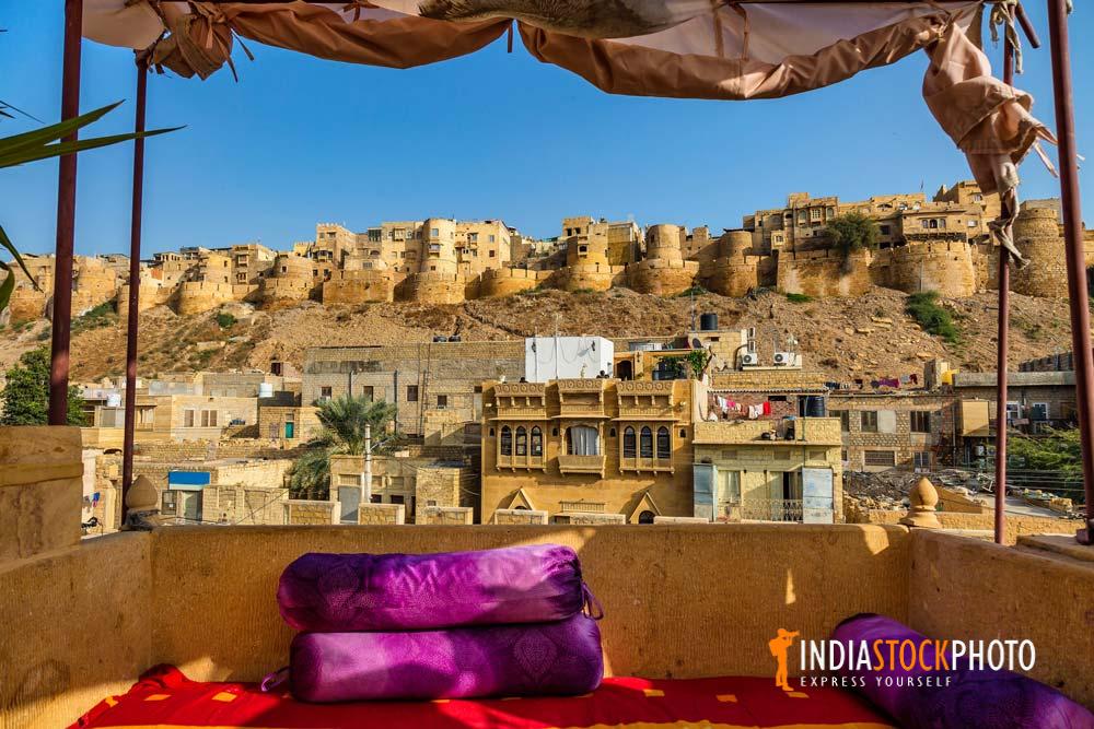 Historic Jaisalmer Fort as seen from a hotel rooftop in Rajasthan