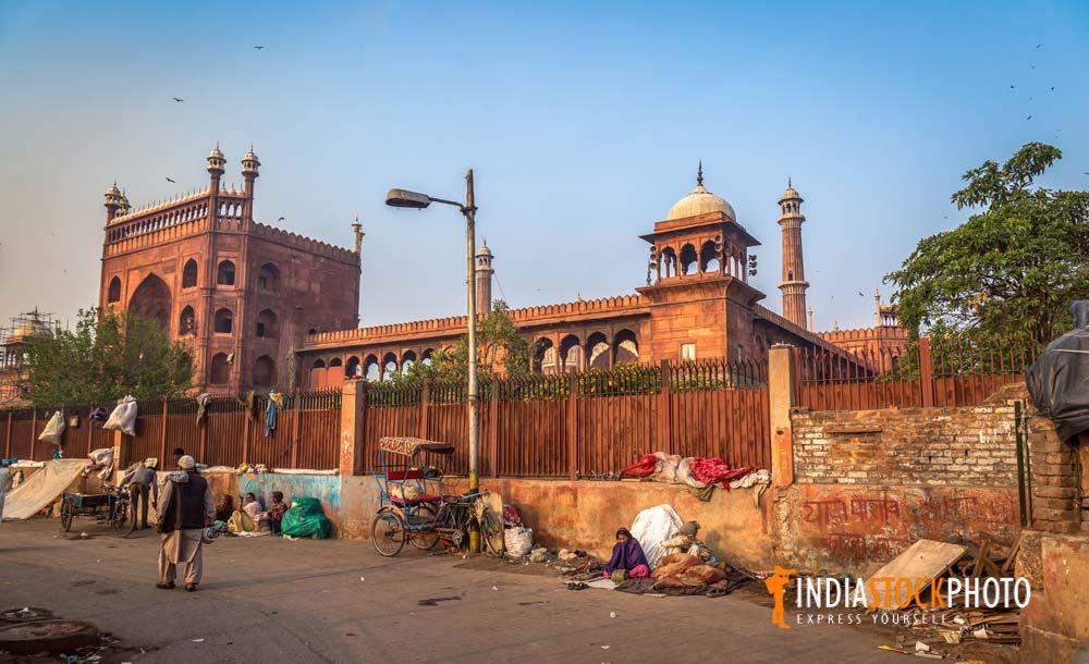 Old Delhi street near Jama Masjid mosque with ancient architecture
